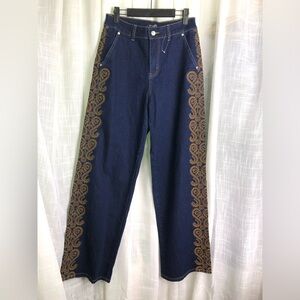 Embroidered Side-Panel Dark Indigo Jeans size 2 NWOT